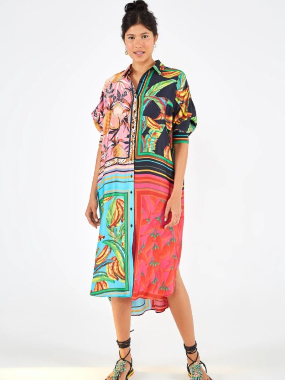 FARM Rio Multicolor Patchwork Shirt Dress | Size M